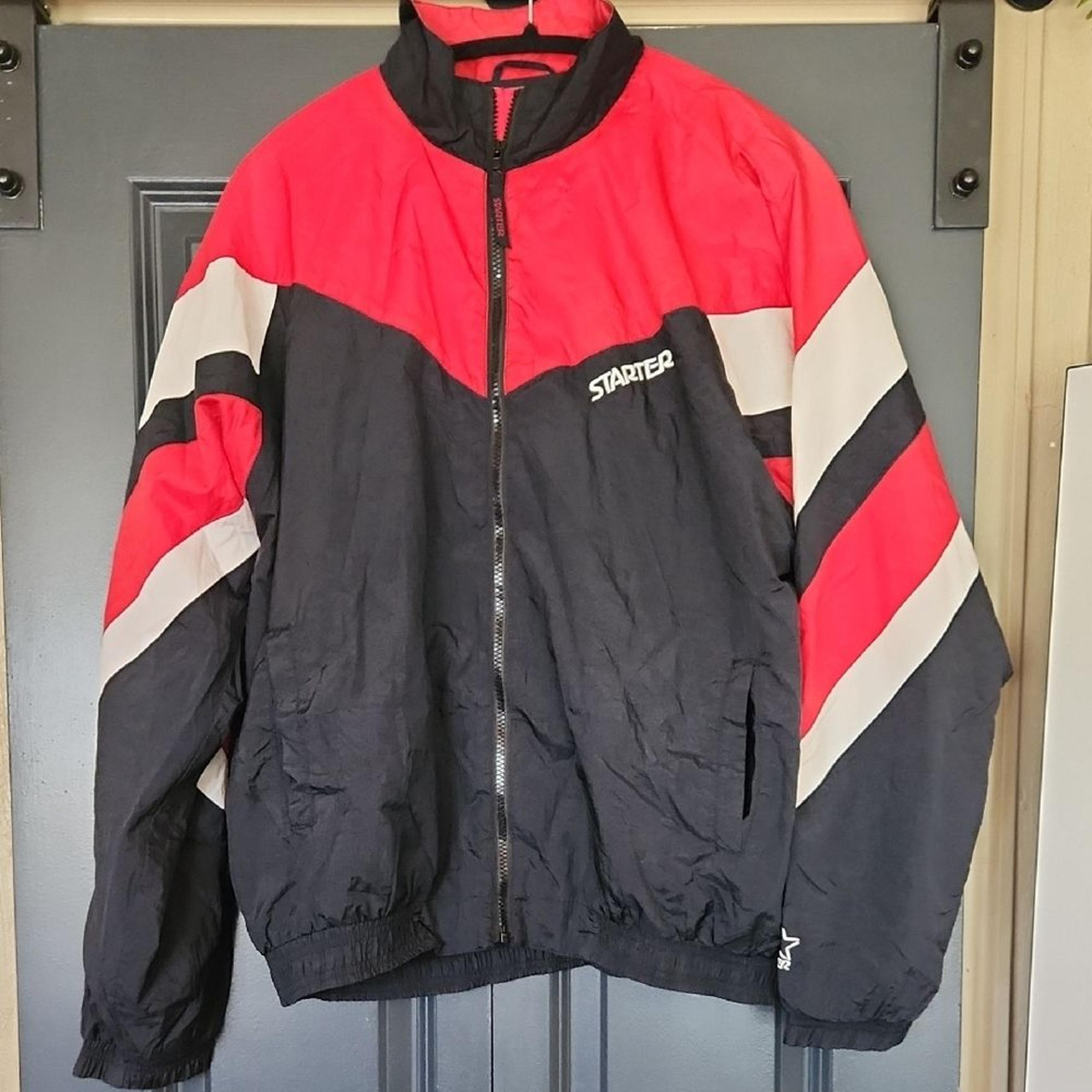 Vintage Starter Men's Colorblock Red/Black/White Windbreaker Size Med. USED