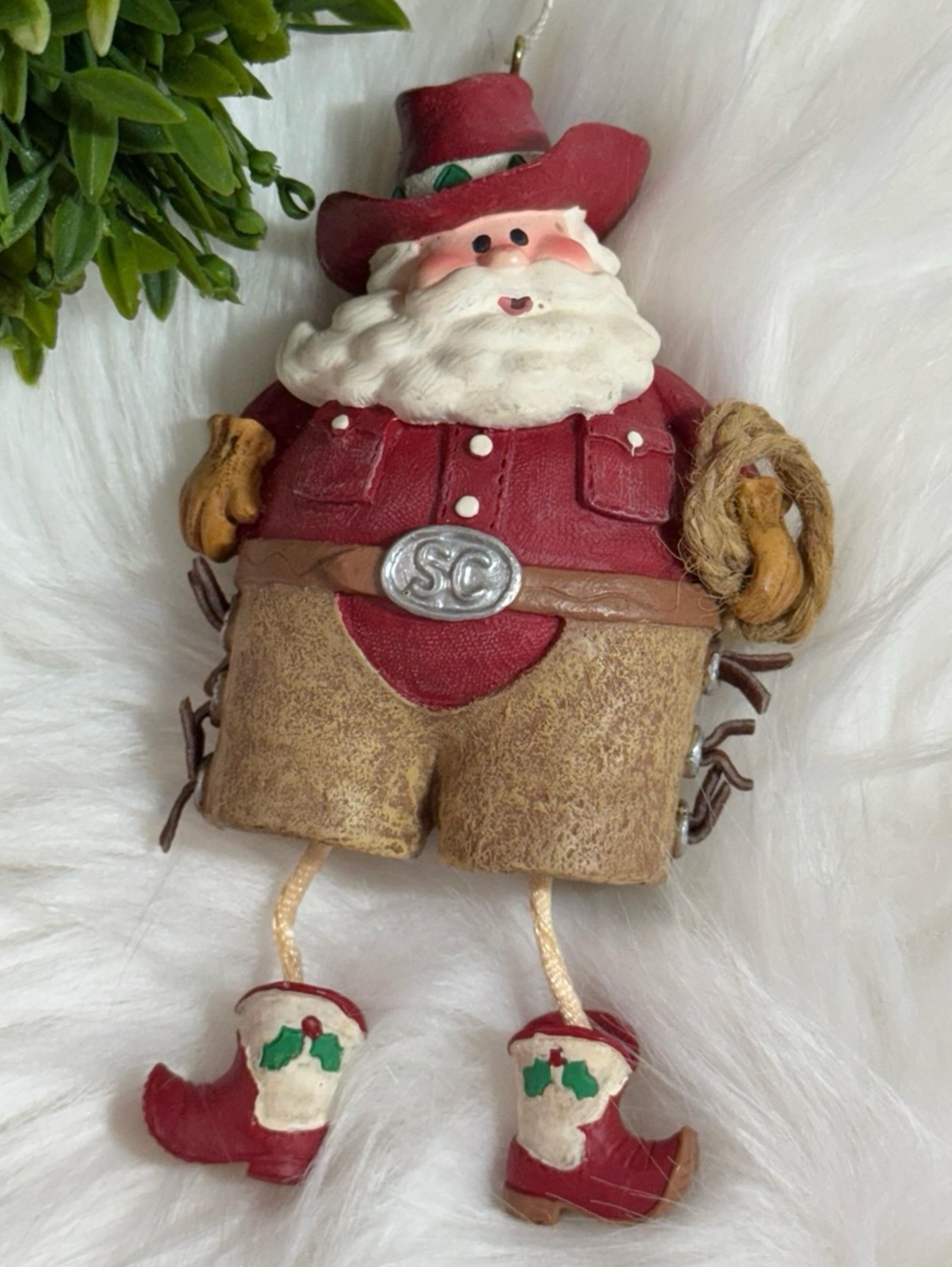 Western Cowboy Santa Claus Shelf Sitter Hat~Boots~Rope~Resin Christmas Ornament