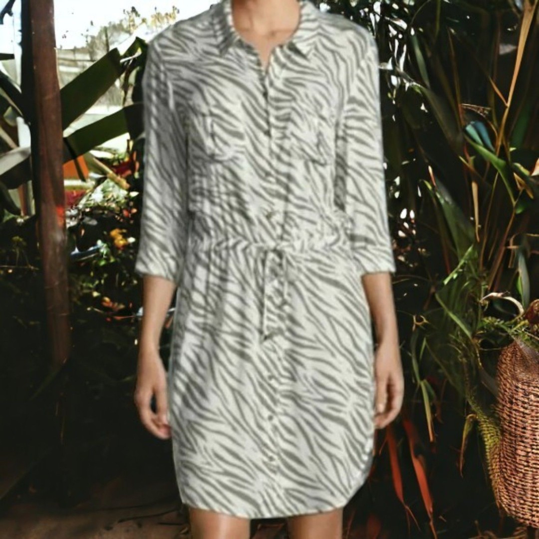 Large Heidi Klein Kalahari Zebra Print Shirt Dress or Cover Up