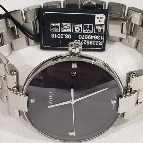 1600| Rado R22852703 Coupole Black Dial Diamond Stainless Steel Womens Watch