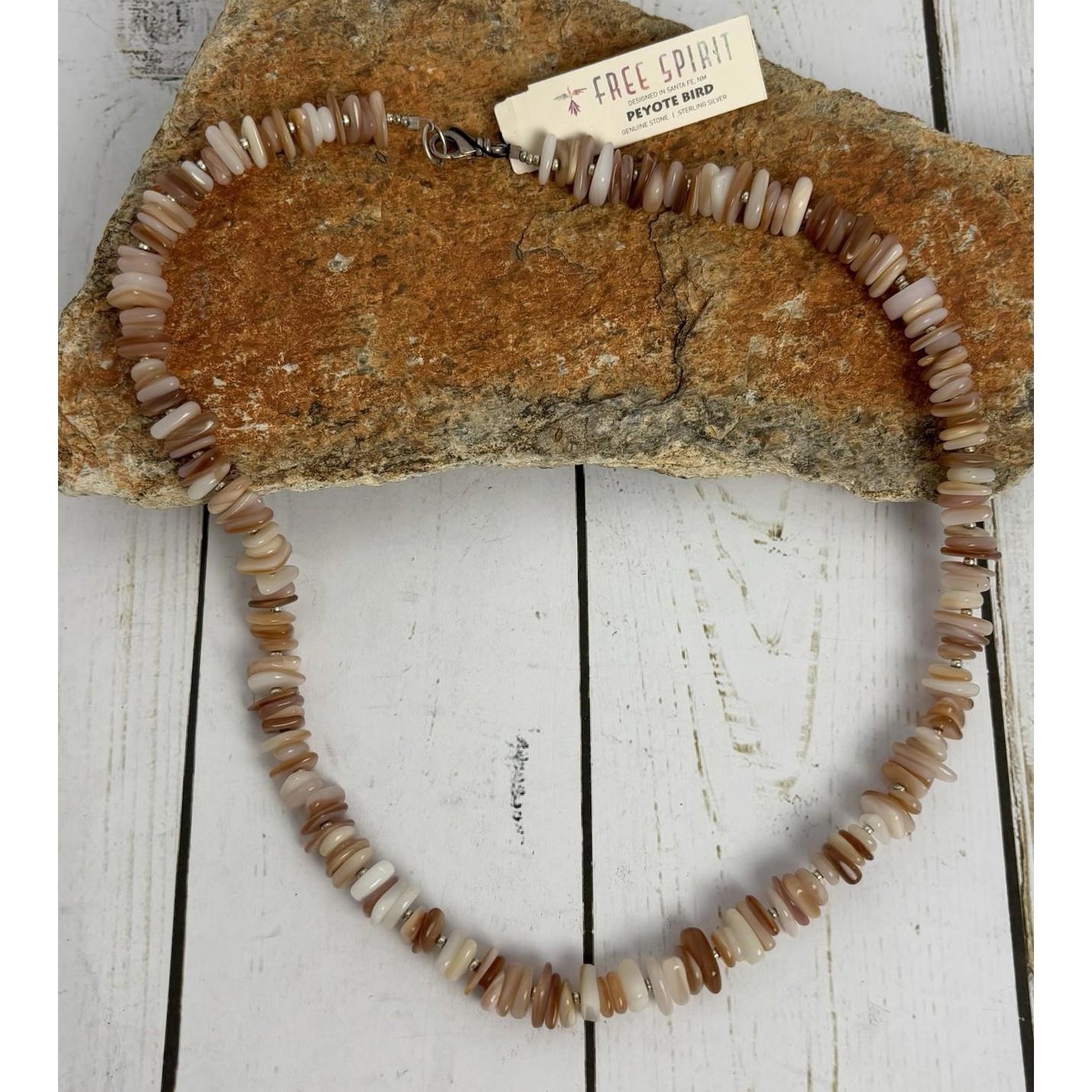Peyote Bird Agate Sterling Silver Beaded Necklace 19.5 J035