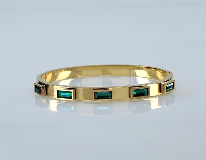 2ct Green Emerald Gemstone 14K Gold Womens Bangle Bracelet 14 K Silver Jewelry