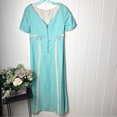 Rare Vintage Dress - light Blue & White Lace Trim Bow 1950's Classic