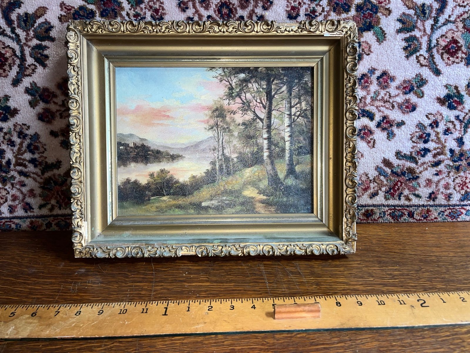 Vintage Oil Painting Of Trees & Lake