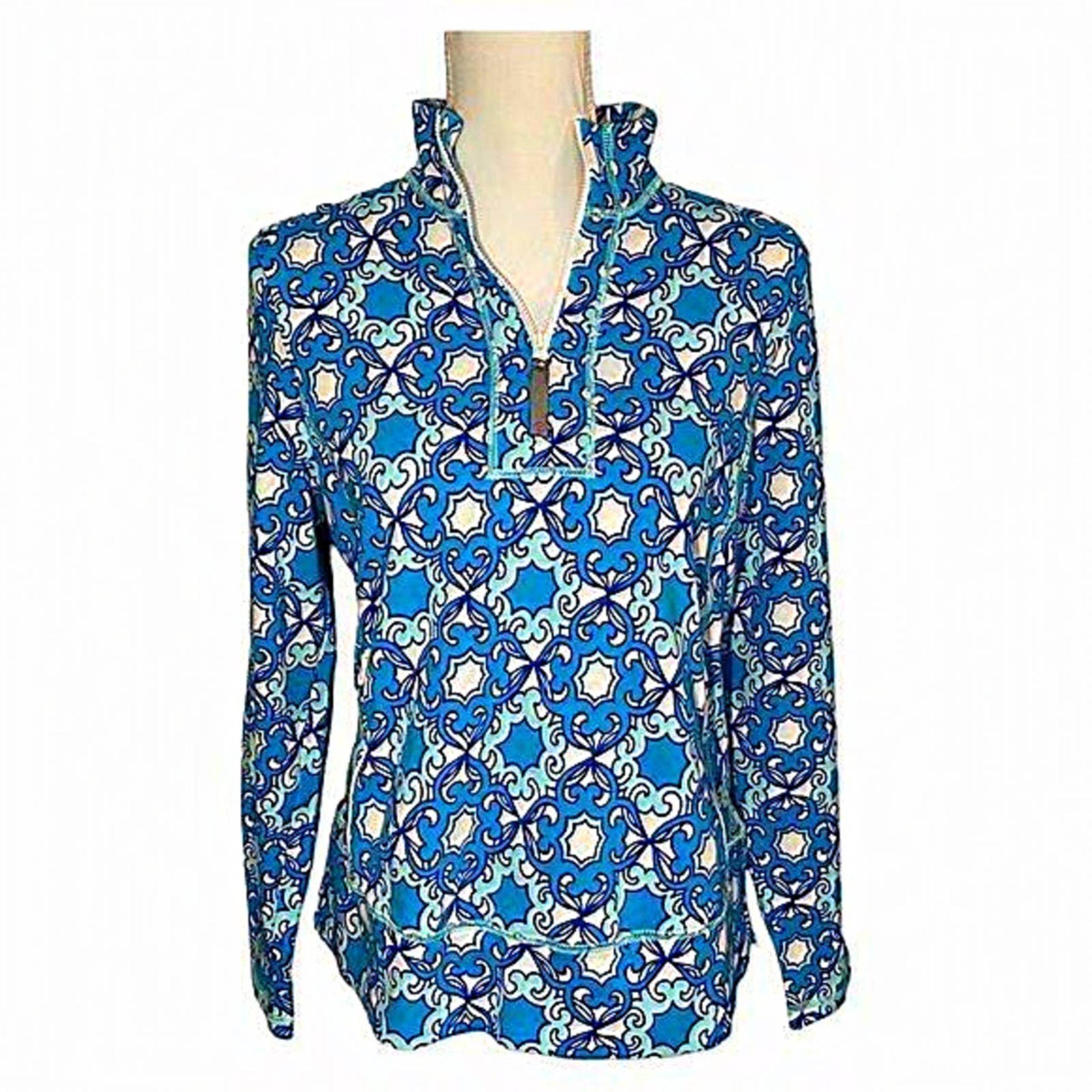 Talbots Active Women's Large Petite Sports Half Zip Jacket Teal Turquoise White