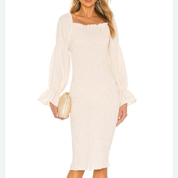 REVOLVE SNDYS Gingham Courtney Dress in Cream Size 8