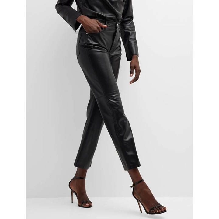 Nanushka Vinni Faux-Leather Black Butter Soft Biker Rocker Lux Ankle Pants M