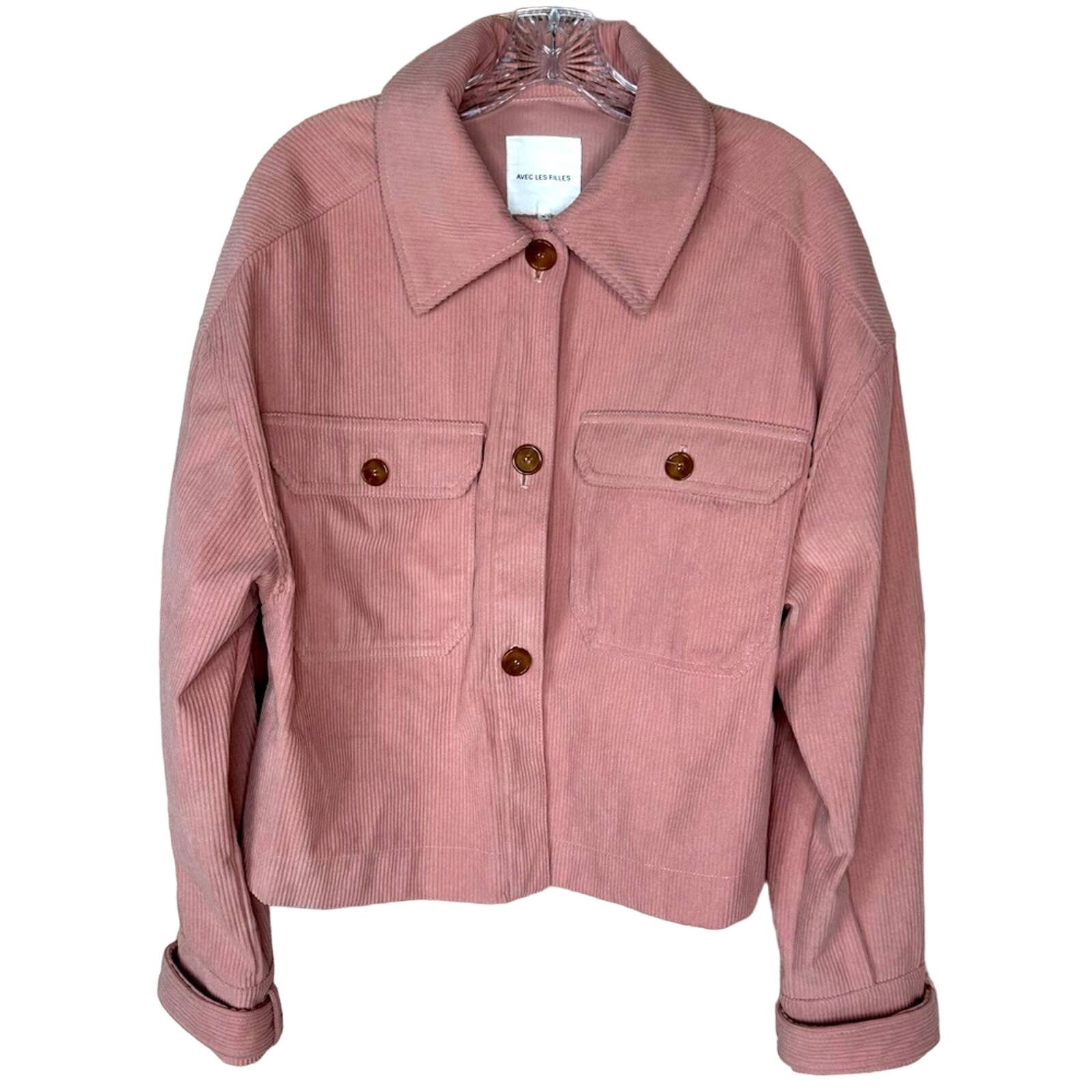 Avec Les Filles Pink Corduroy Trucker Style Cropped Jacket