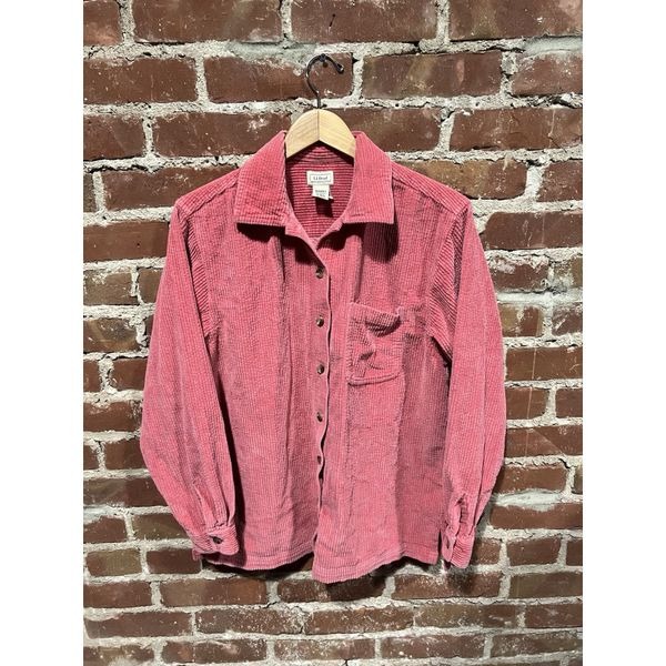 LL Bean Womens Pink Corduroy Long Sleeve Button Up Shirt Size Medium