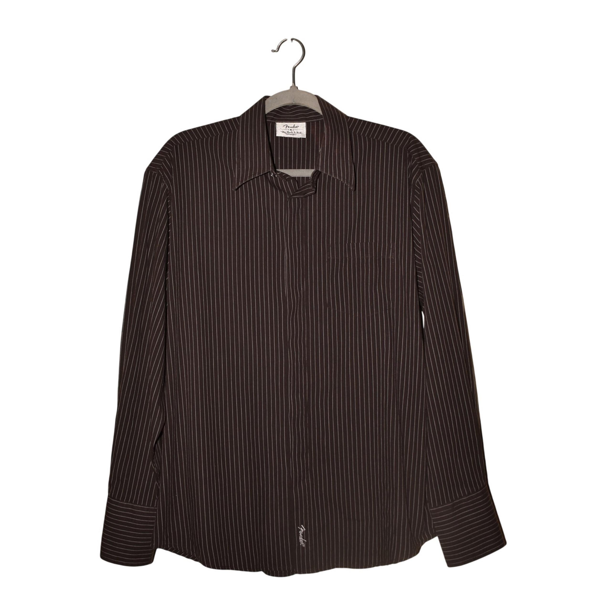 FENDER $89 Black White Pinstripe Button Down Shirt Fender Telecaster Men's M
