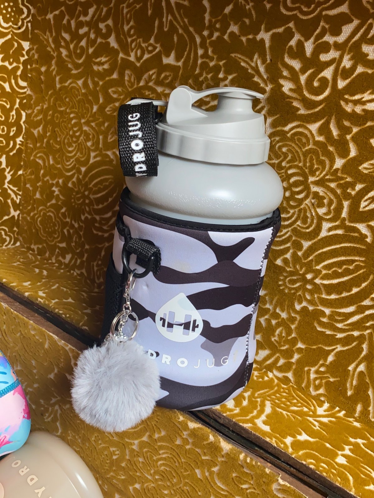 Hydrojug Classic Gray and Grey Camo Sleeve with Charm