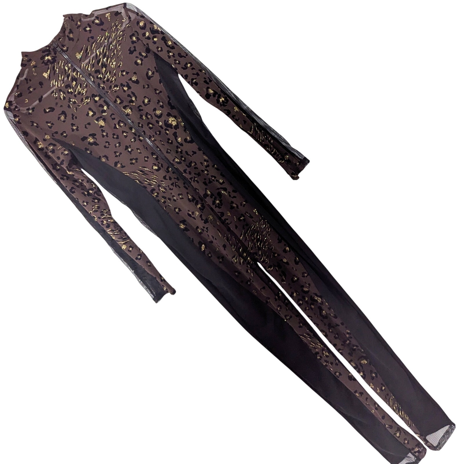 LIPS INC.! BLACK, BROWN, GOLD METALLIC, NET SIDE, SEXY ONESIE, JUMPSUIT! SZ L