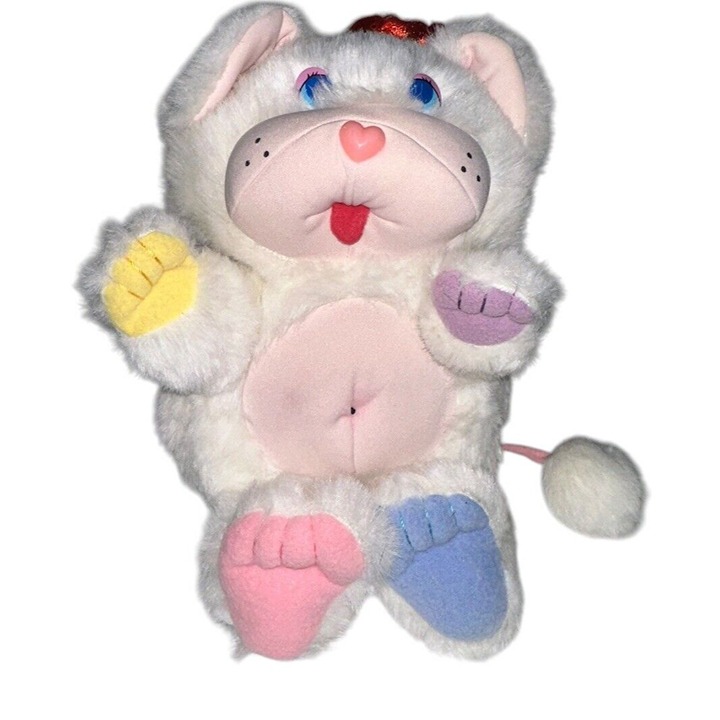 RARE 1986 Hiding Vintage White Cat Popples Plush Pouch Toy Unbranded