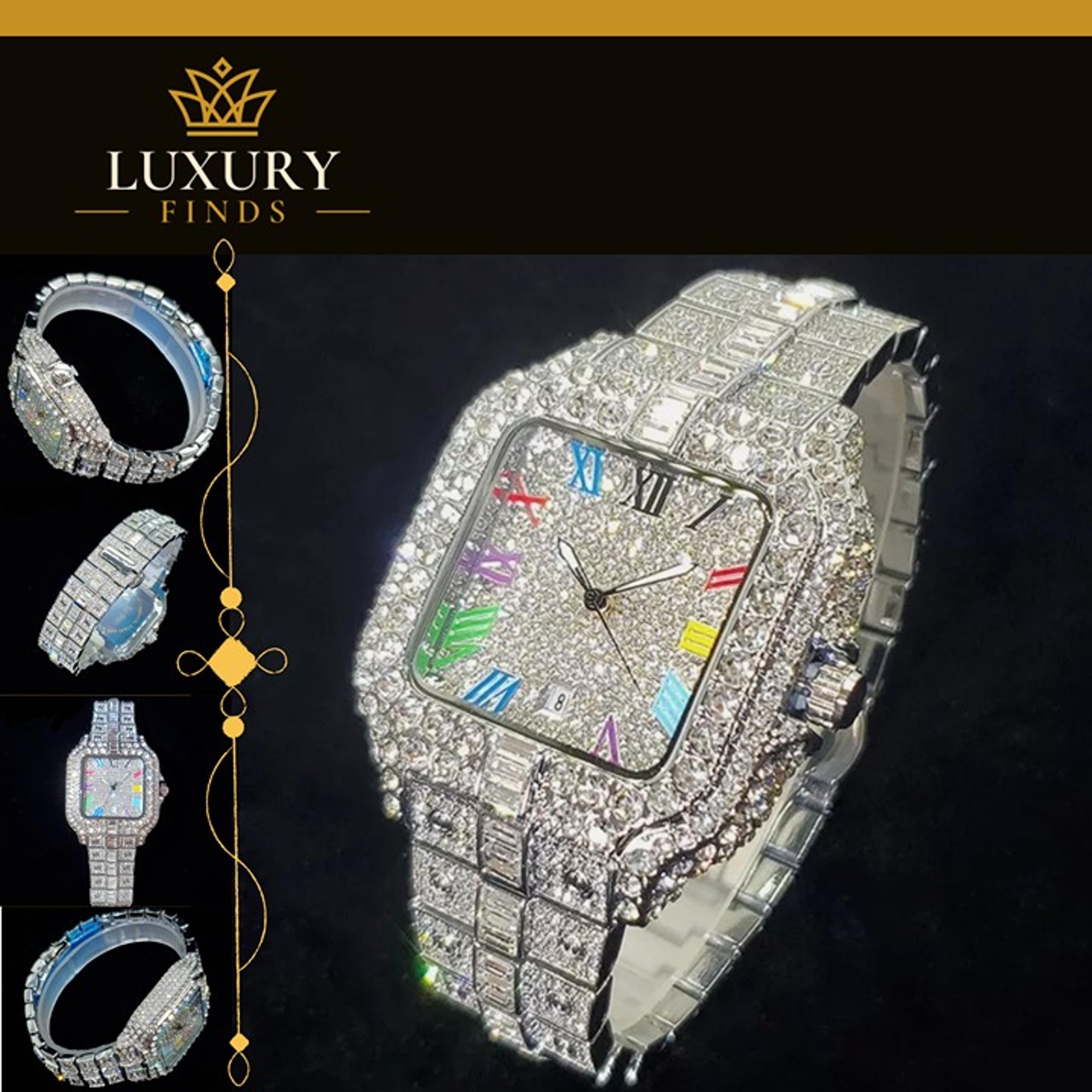 Hip Hop Luxury Ice out Men's Watch Iced Bling VVS Silver Square Diamond Jewelry