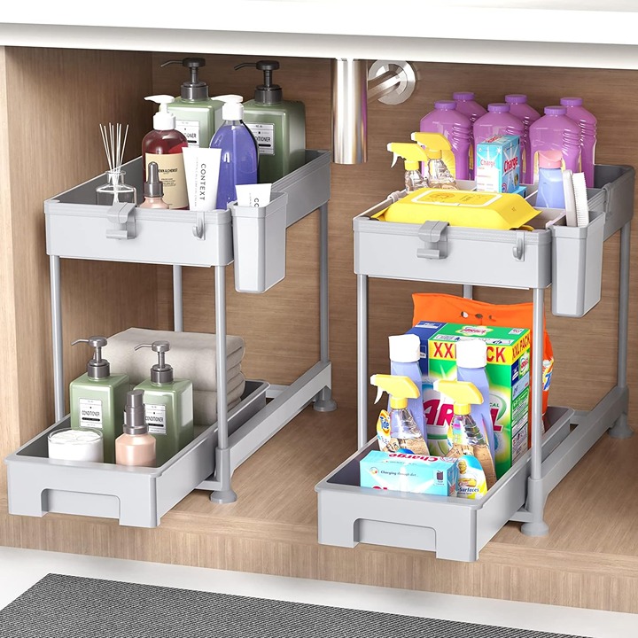 Under Sink Organizer Sliding Cabinet Basket Organizer 2 Tier Under Storage Rack