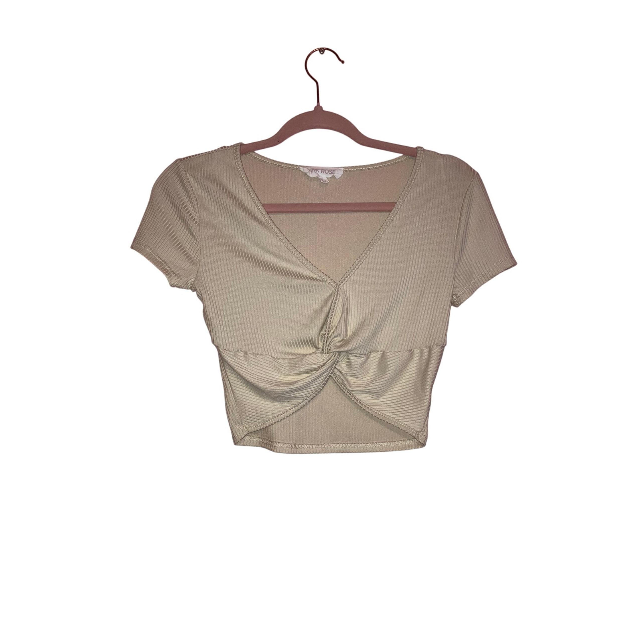 Pink Rose dolman twist cream colored ribbed cropped top size small