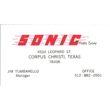 Sonic Happy Eating Jim Tumbarello Corpus Christi TX Vintage Business Card SD8-B6