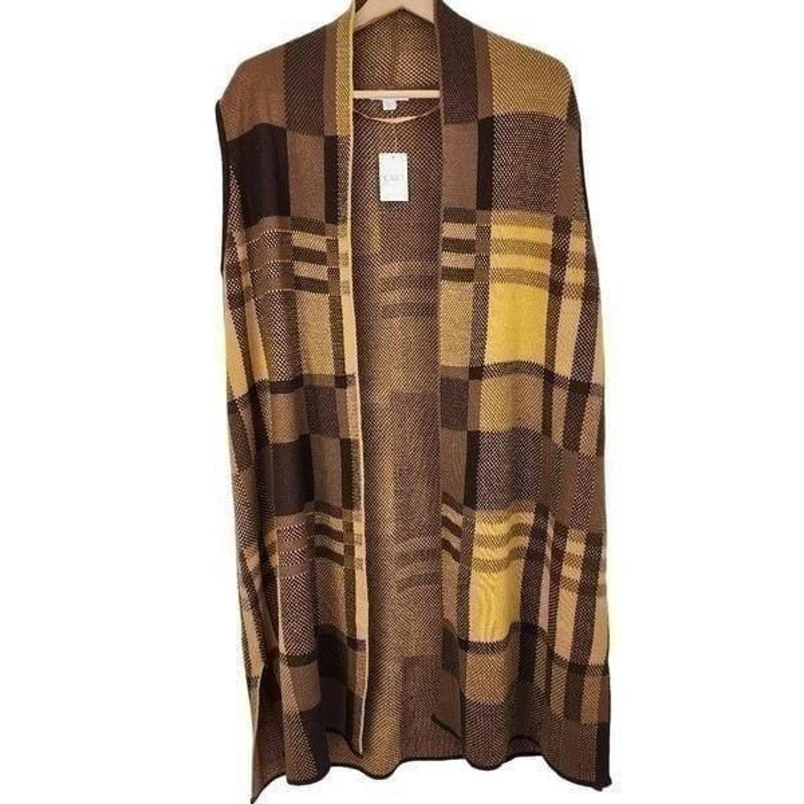 Cato Women's Gold Plaid Long Open Cardigan Vest Size 18/20W NWT