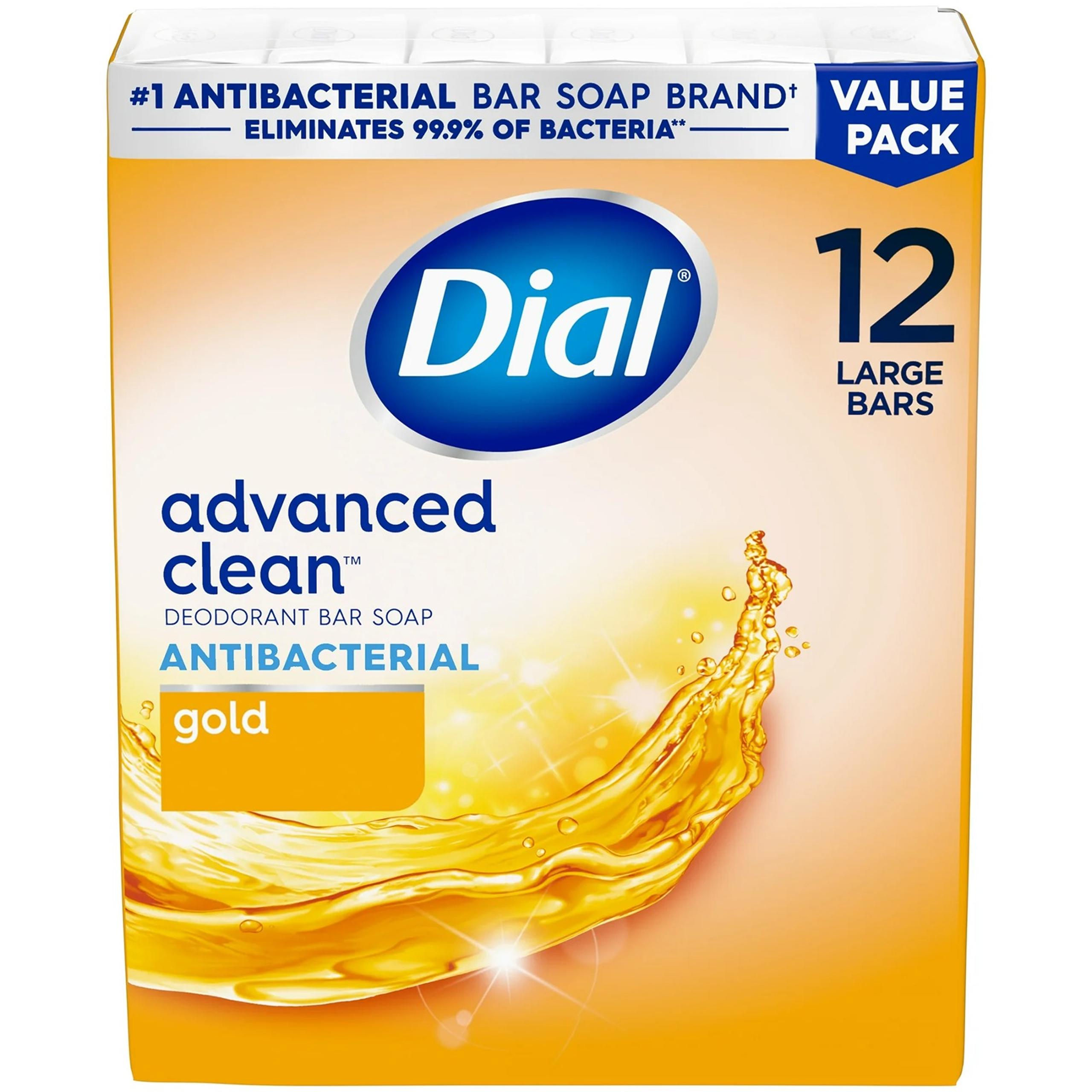 Dial Antibacterial Deodorant Bar Soap, Advanced Clean, Gold, 4 oz, 12 Bars