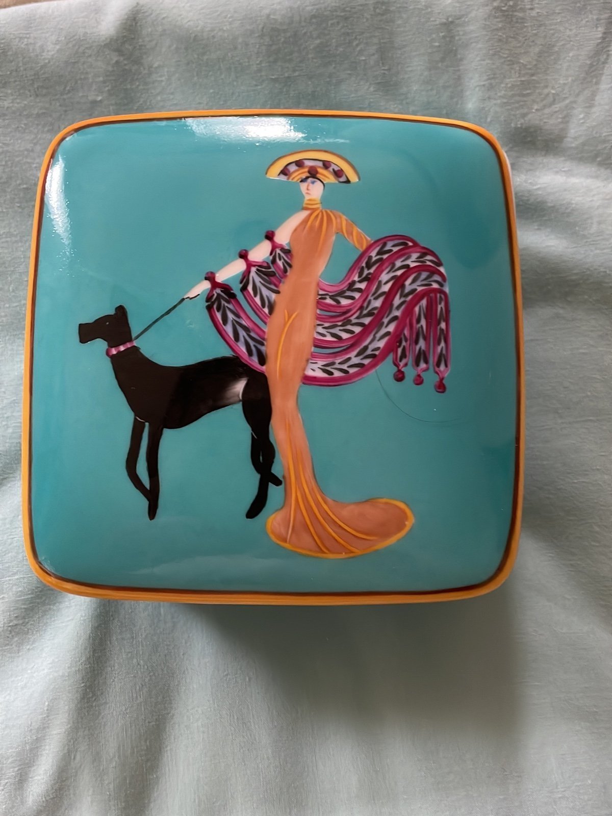 limoges trinket box Erte like dog Palm Beach