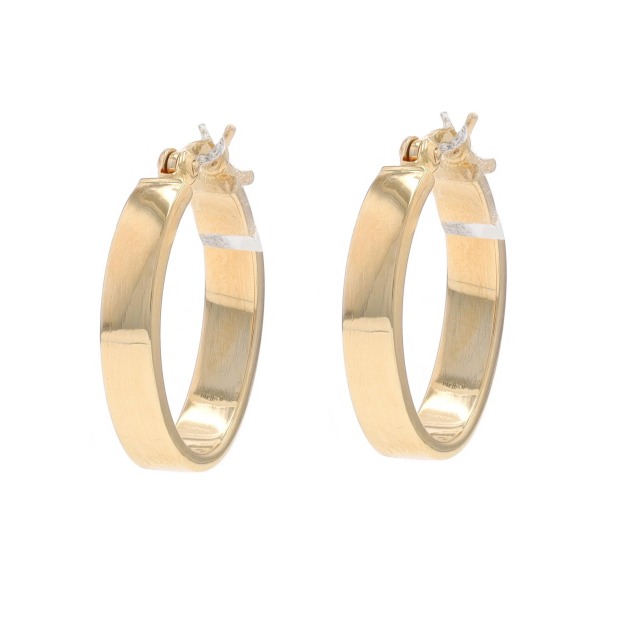 Yellow Gold Oval Hoop Earrings - 14k Israel Pierced LX0823