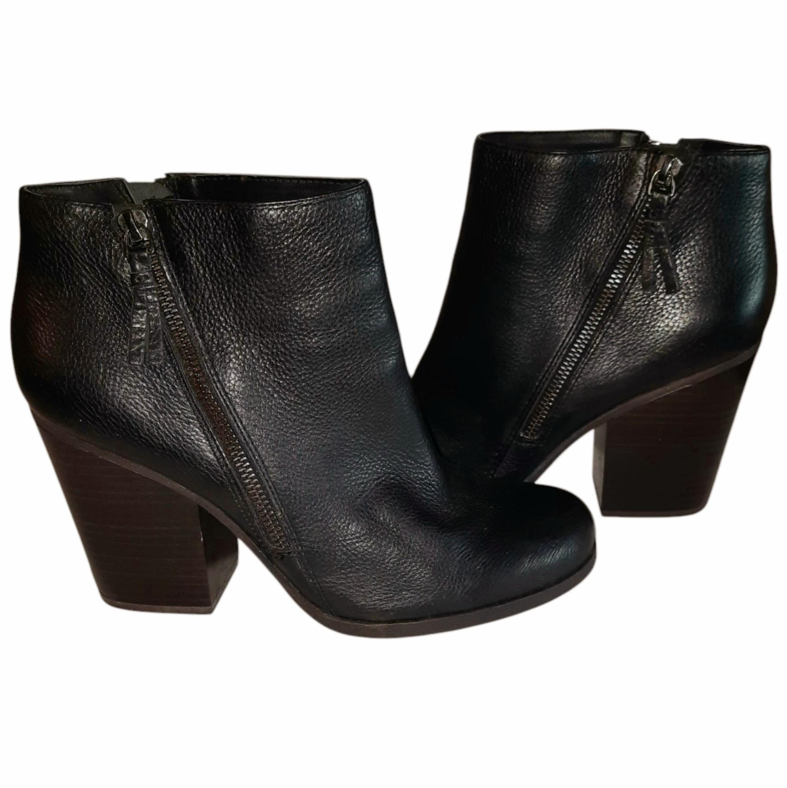 KENNETH COLE REACTION Might Win Block Heel Leather Ankle Boots Black Sz 10M