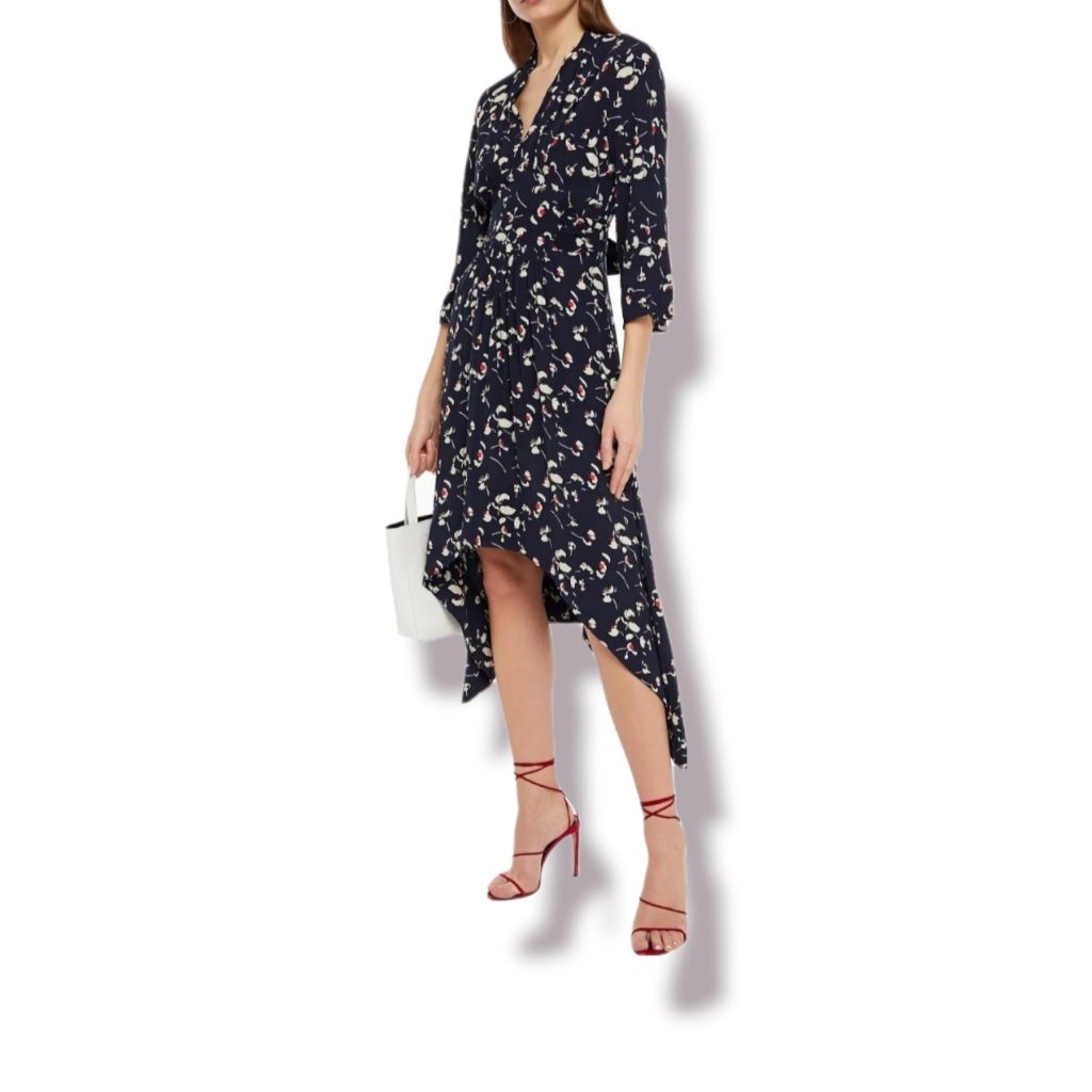 NWT ba&sh Silia Shirred Floral-Print Crepe Dress Size 0