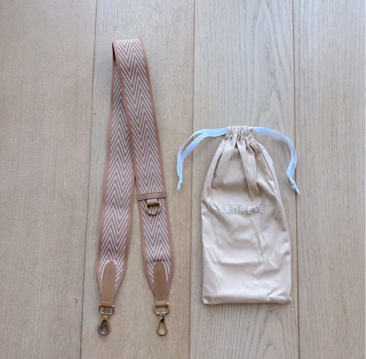 NEW Senreve Statement Shoulder Strap in Cotton Jacquard - Chestnut Brown & Gold
