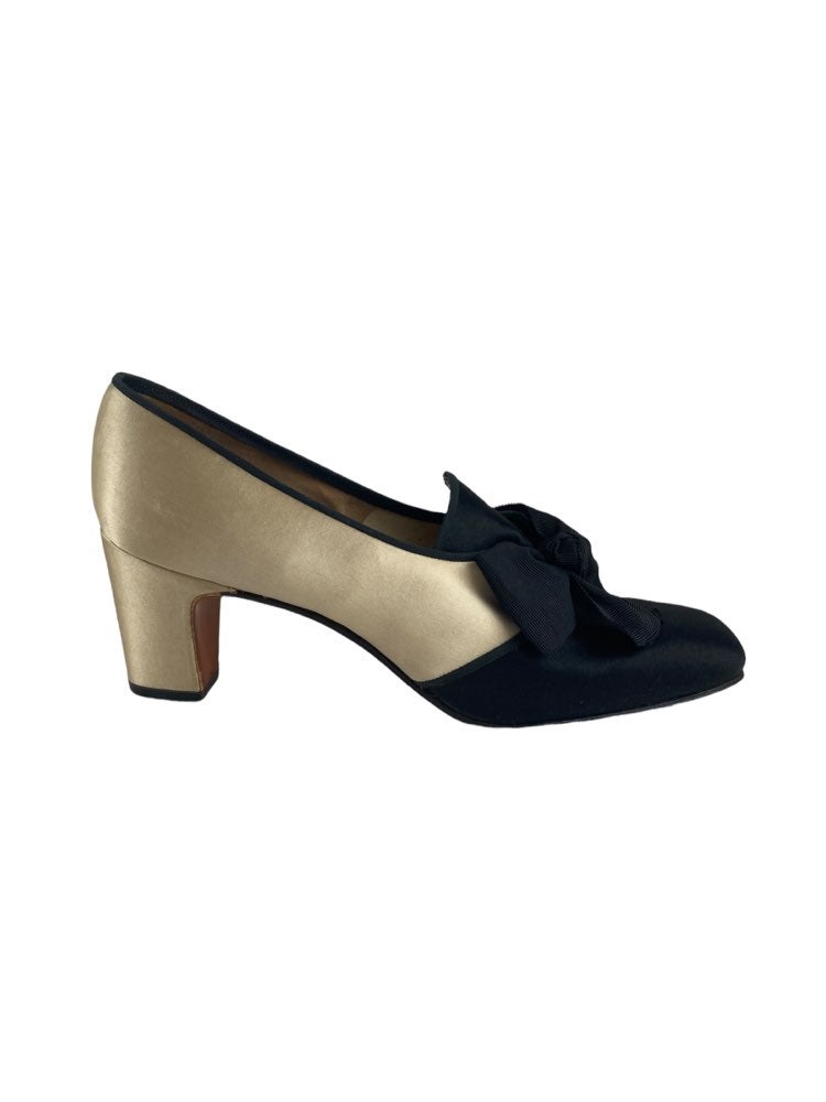 Herbert Levine Museum Piece 1960's Black Nude Pumps With Grosgrain Ribbon Sz 4.5