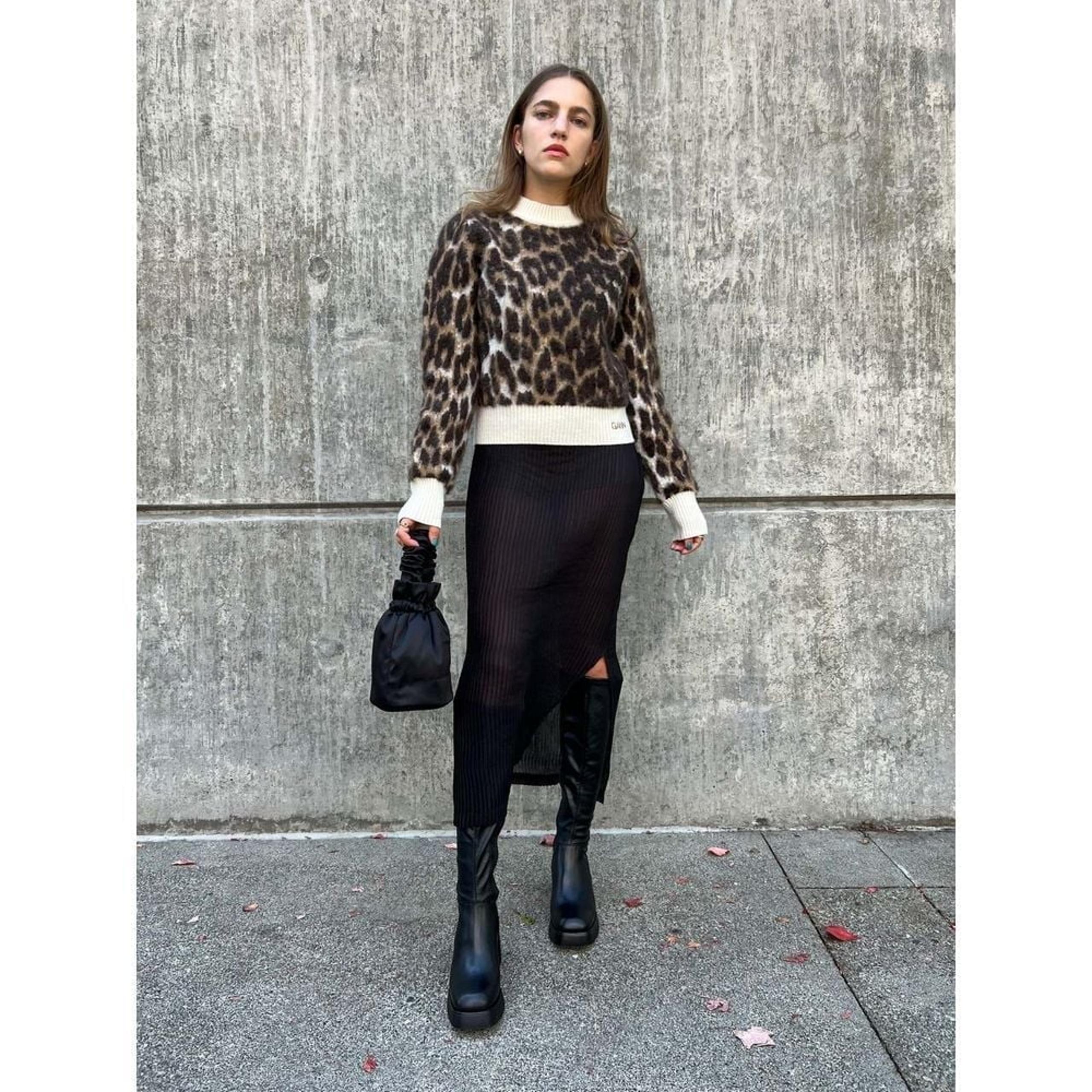 Ganni sweater size M Leopard Jacquard wool blend O-neck animal print $375