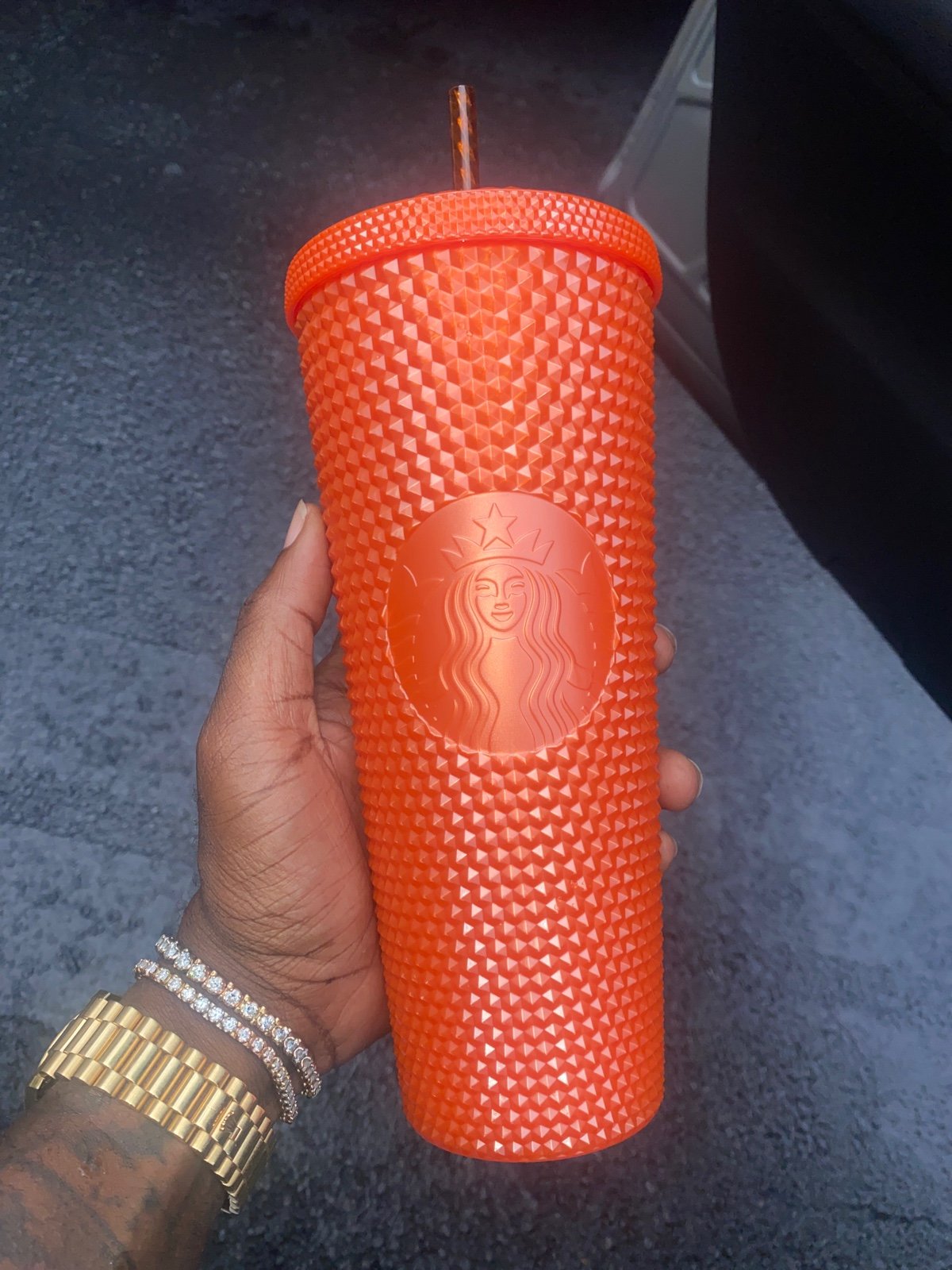 Starbucks Halloween 2022 Bling Pearlized Orange Studded Tumbler Cup Fall NEW