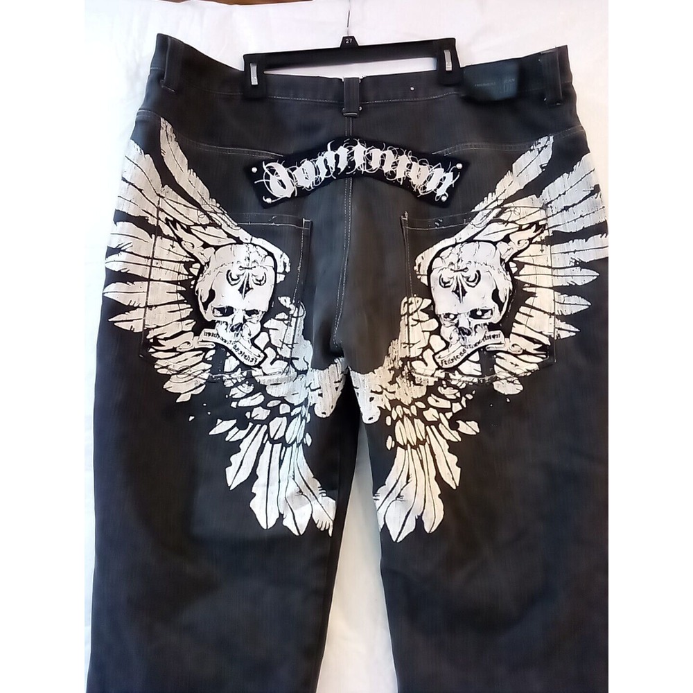 Y2K Raw Blue Jeans Black Embellished Size 50