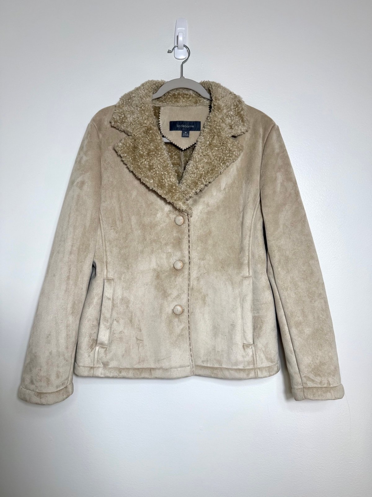 Liz Claiborne Women’s Ivory Sherpa Shearling Teddy Faux Suede Jacket Size Medium
