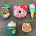Hello Kitty Ice Cream Donut Latte Cappuccino Pancakes Dessert Squishy Ornaments