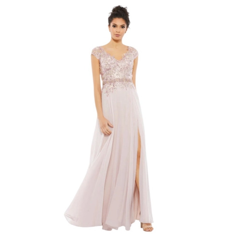 Mac Duggal Embellished Cap Sleeve Bodice Flowy Maxi Gown Rose 79365 Size 12 NWT