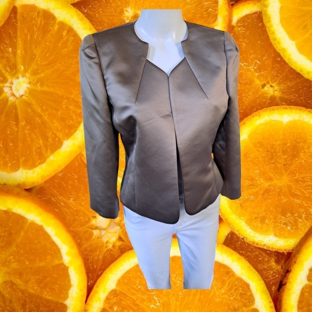 Tahari Arthur Levine Luxe Bronze Open Front Collarless Blazer Size 4