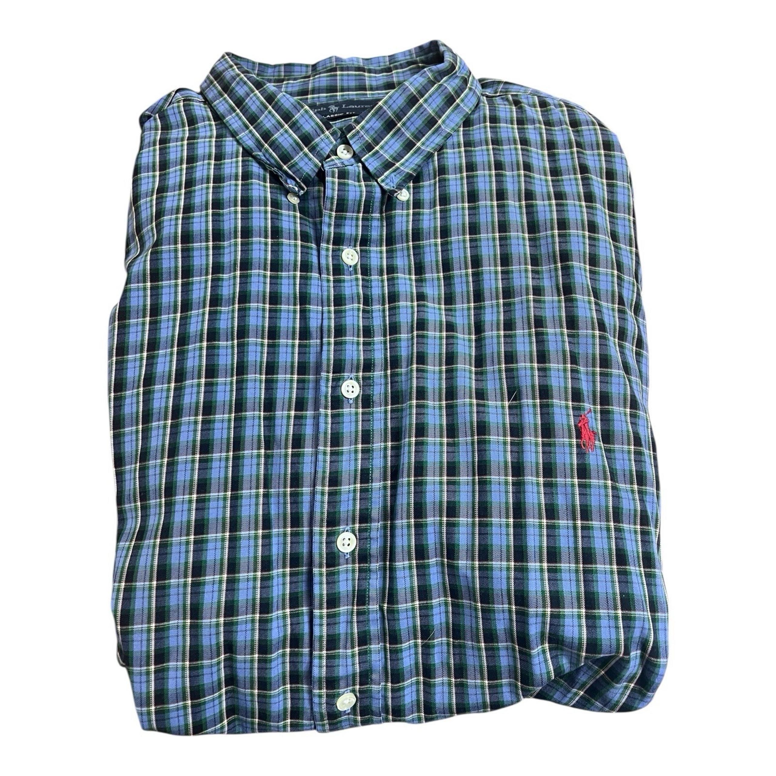 Polo Ralph Lauren Dress Shirt Long Sleeve Blue Plaid Size 3XL Tall