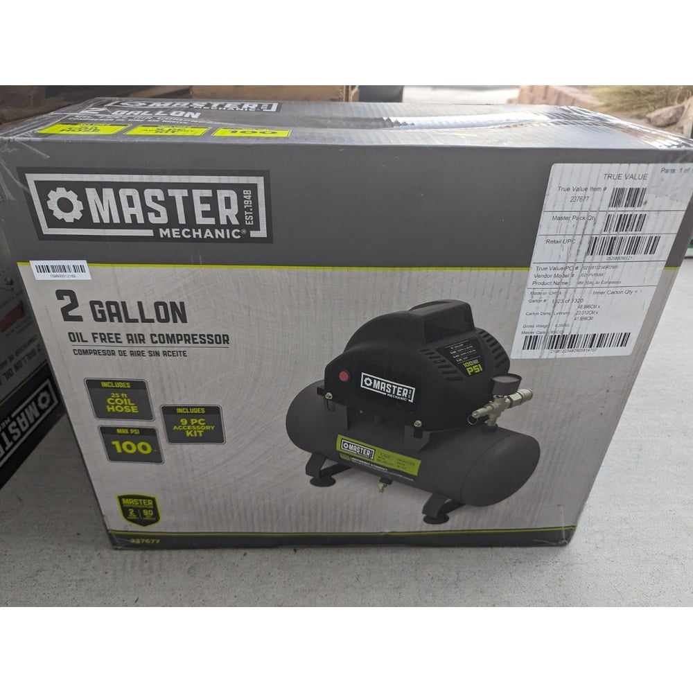 Master Mechanic Portable Air Compressor with Built In Handle, 2 Gallon, Black