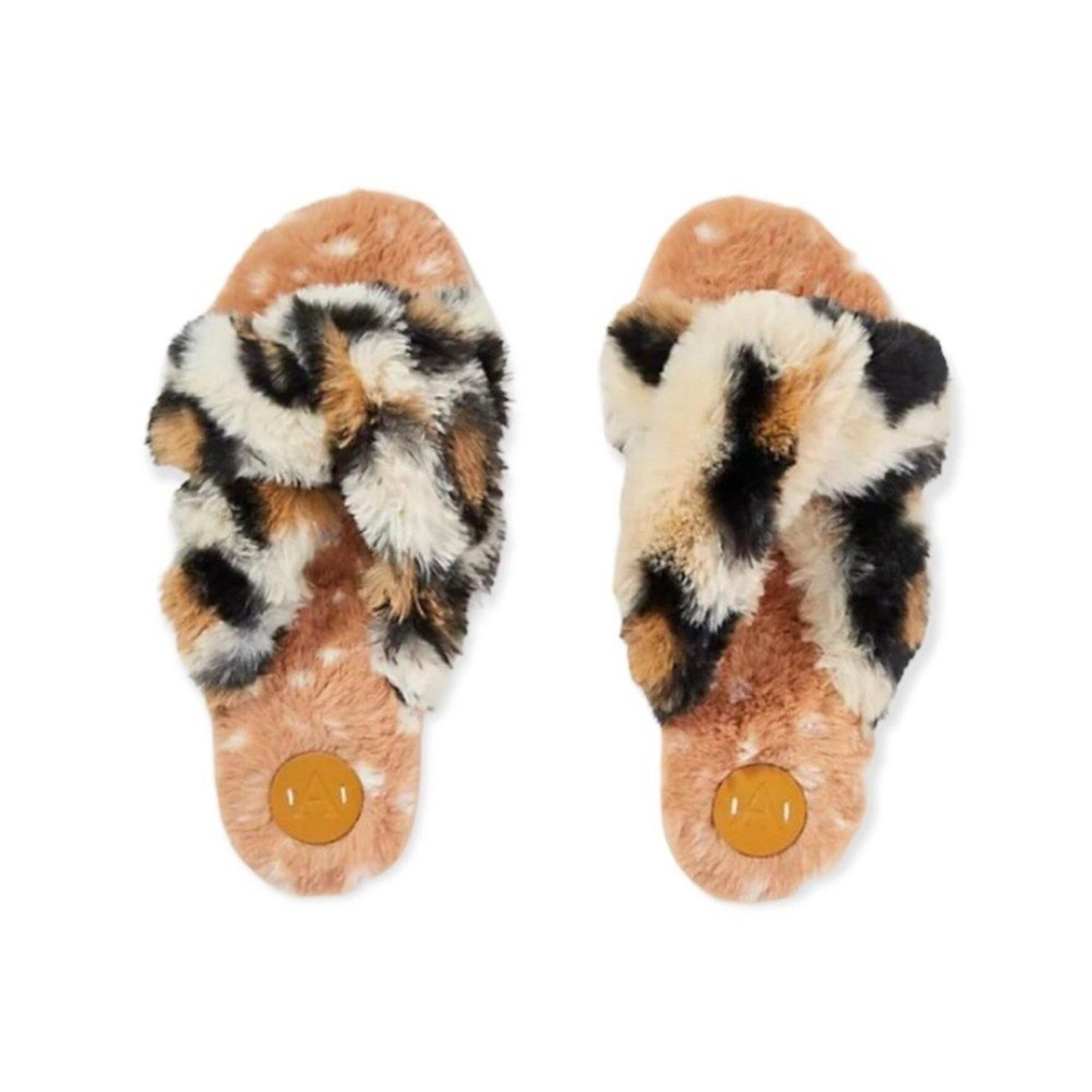 Anthropologie Leopard Animal Print Faux Fur Slippers