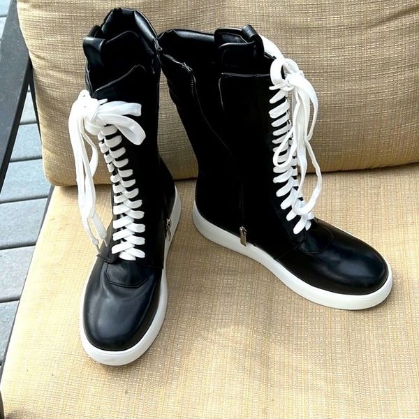 Azalea Wang Black Lace-up Zipper Boot In Manmade Materials Size 8