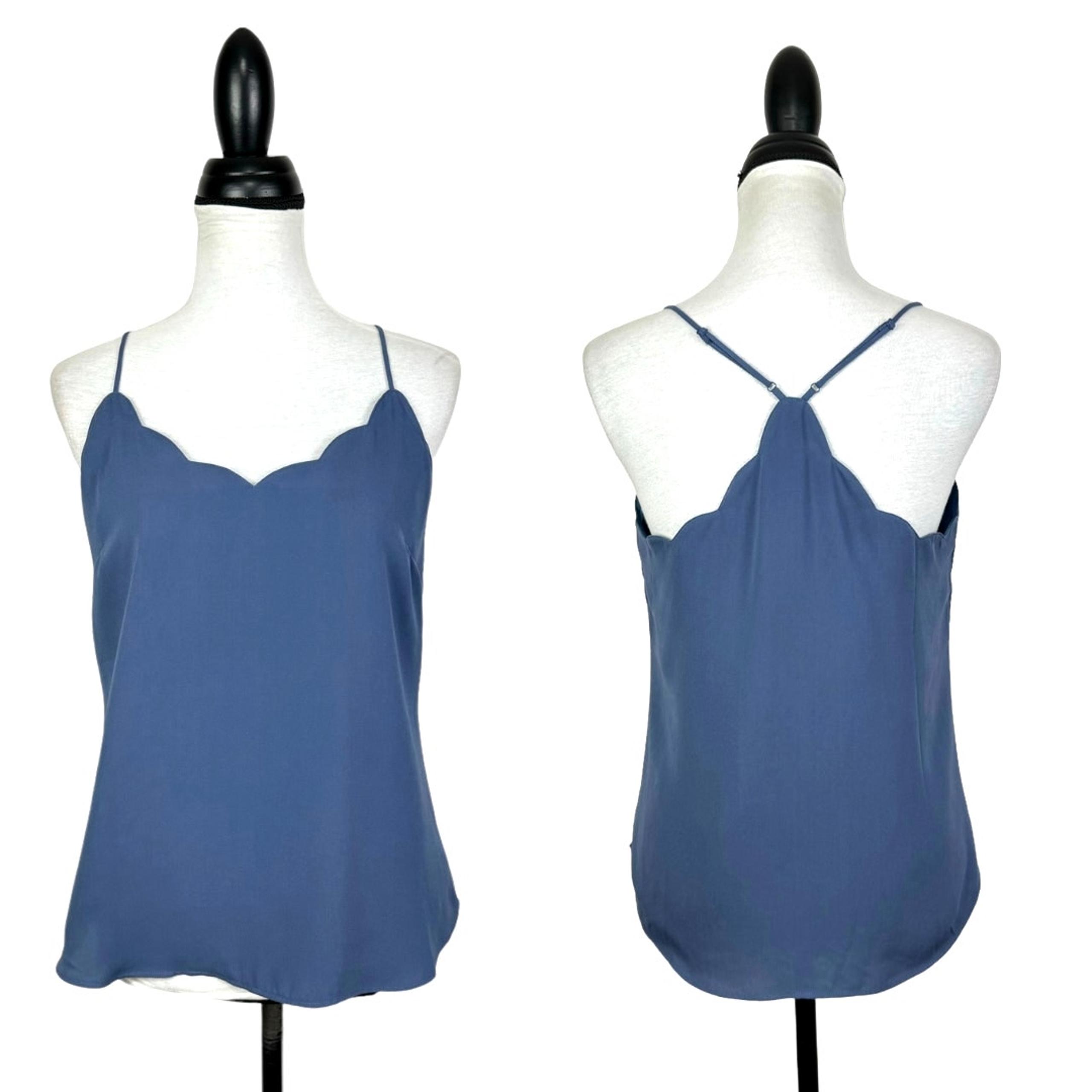 J. Crew Women's Size 8 Mercantile Blue Scallop Cami Sleeveless Blouse Tank Top