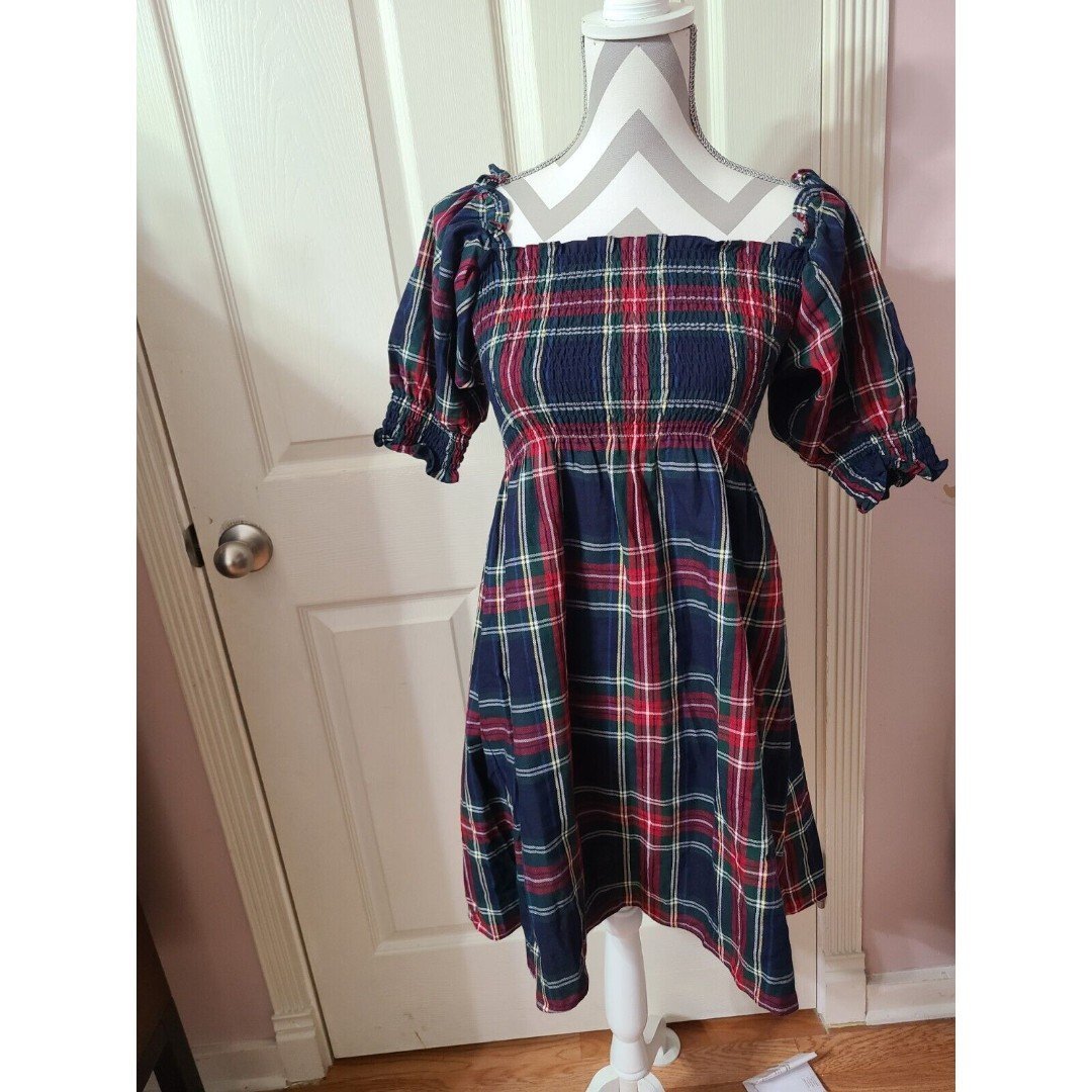 HILL HOUSE Womens Gree Athena Nap Mini Dress plaid Smocked sleeve SZ XS pre own