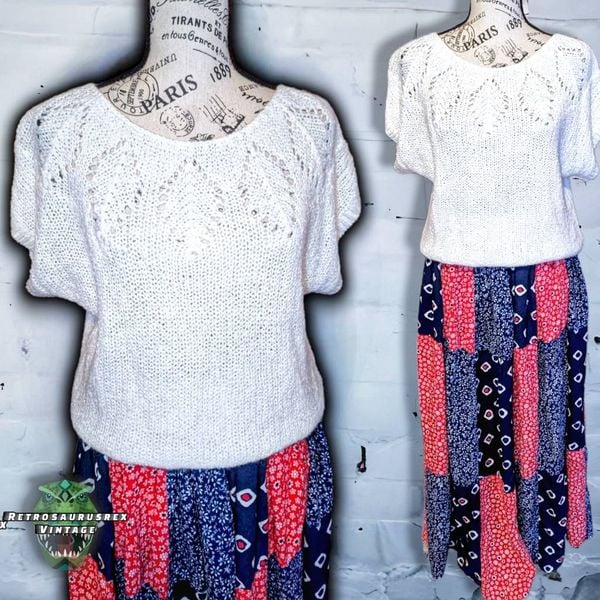 Vintage 1980's Basic White Short Sleeve Pullover Sweater, Medium