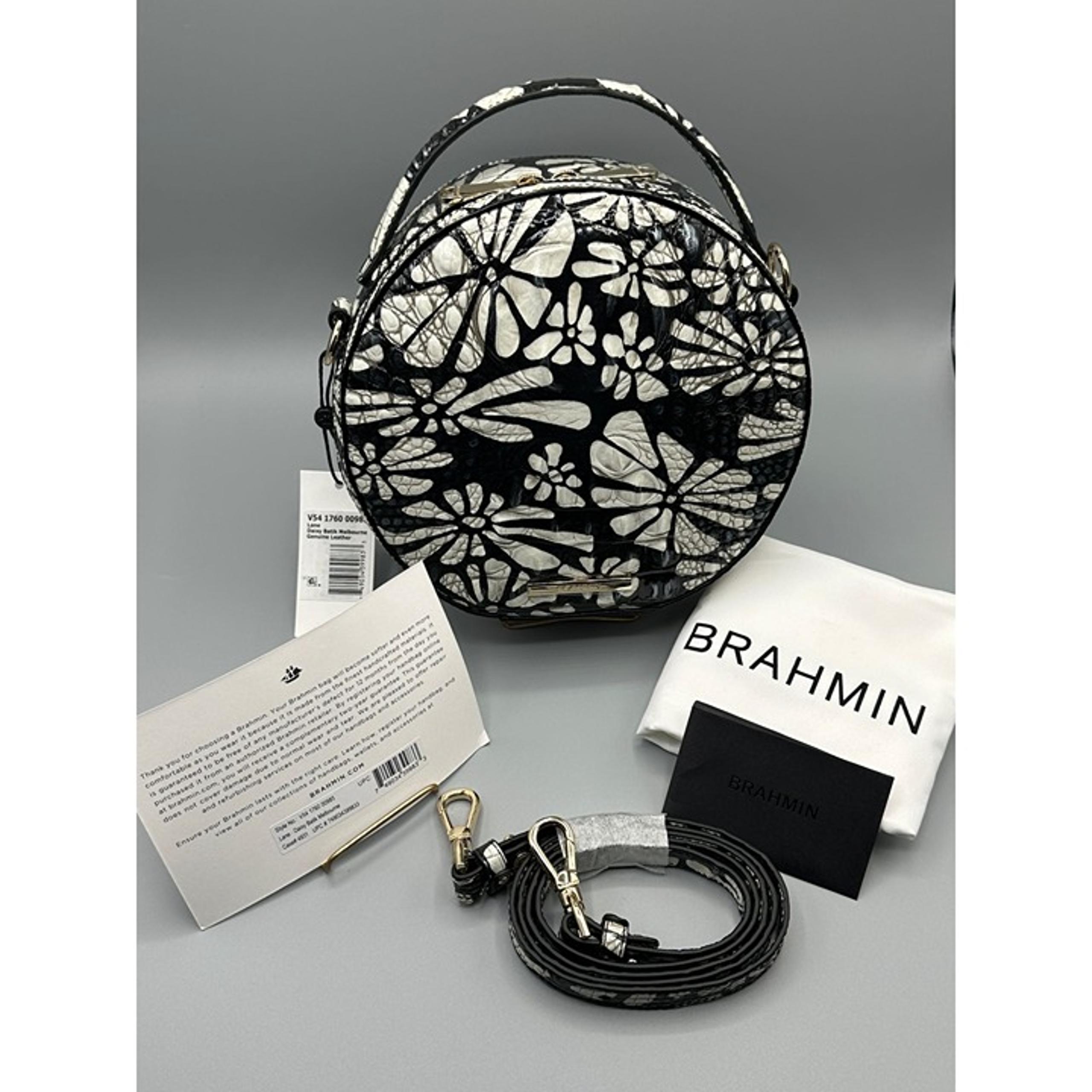 Brahmin Lane Daisy Batik Melbourne Crossbody Black White Croc Embossed Leather