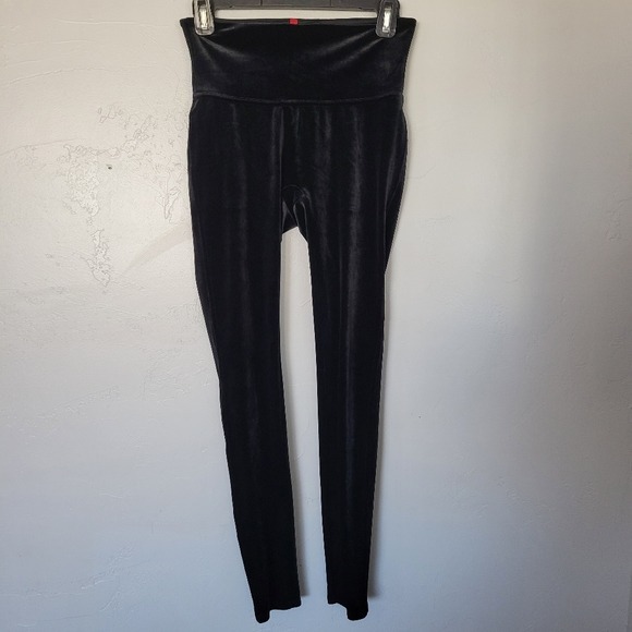 Spanx Women's Medium Black Velour Leggings Ankle Length Soft Comfy High Rise