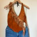 One Size Suede/Leather w/Feathers Halter Top Fringe Festival OneOfAKind Handmade