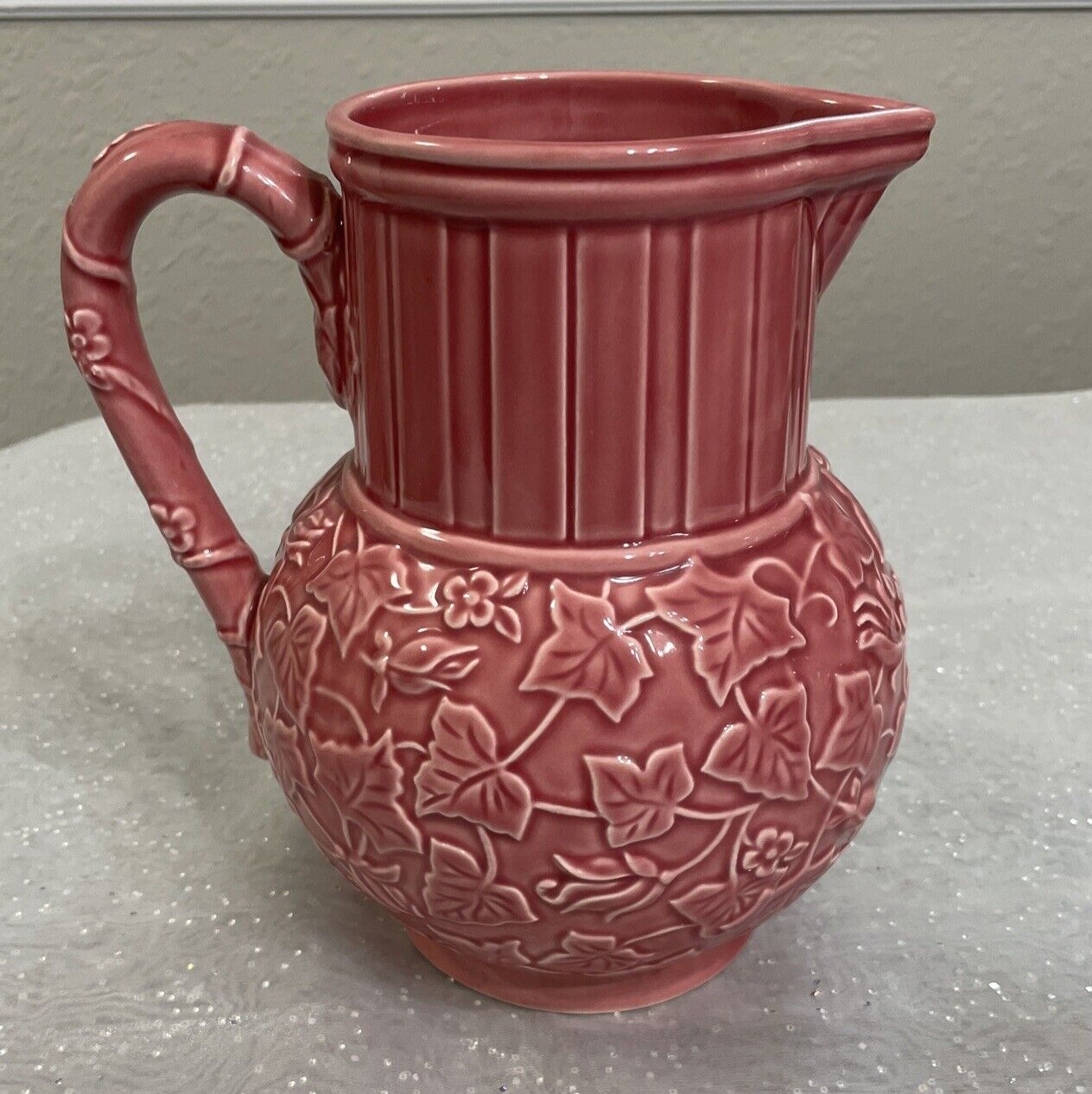 VTG Lenox Pink Water Pitcher Embossed Summer Terrace 8” Pottery Decor Portugal
