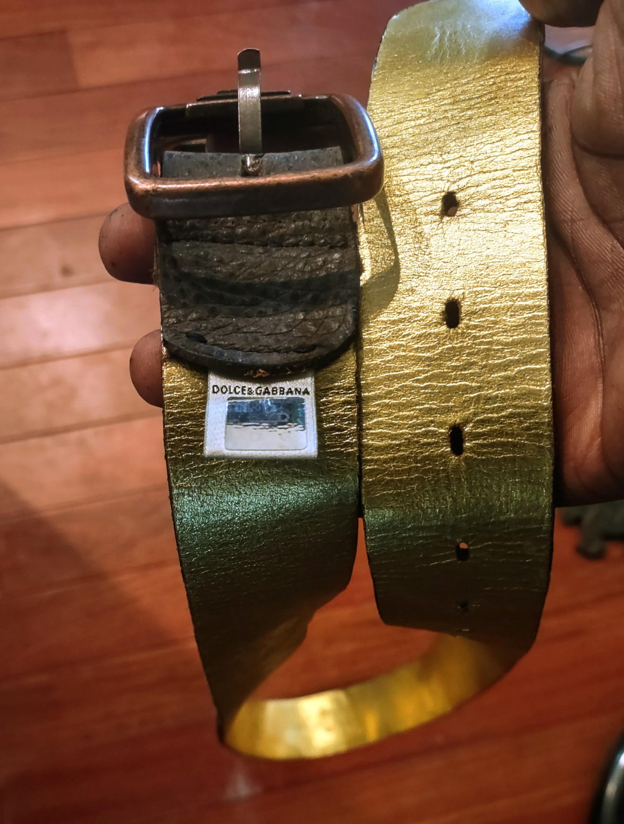 DOLCE & GABBANA brown and gold luxury Men's belt made with buffalo. ITALY