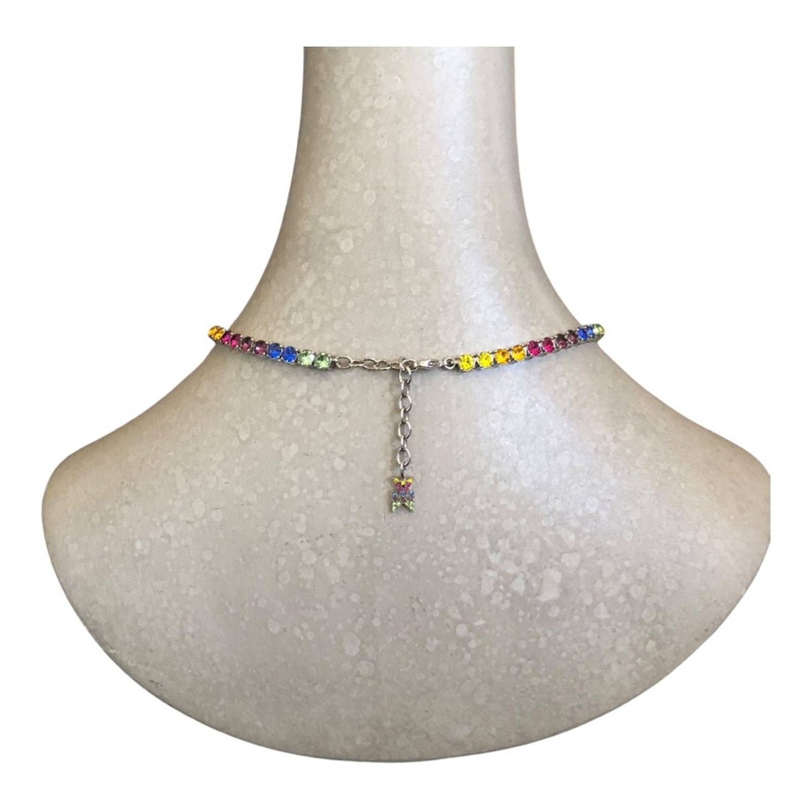 【AMINA MUADDI】silver-tone crystal ネックレス Tennis Necklace White Crystals With Silver Base
