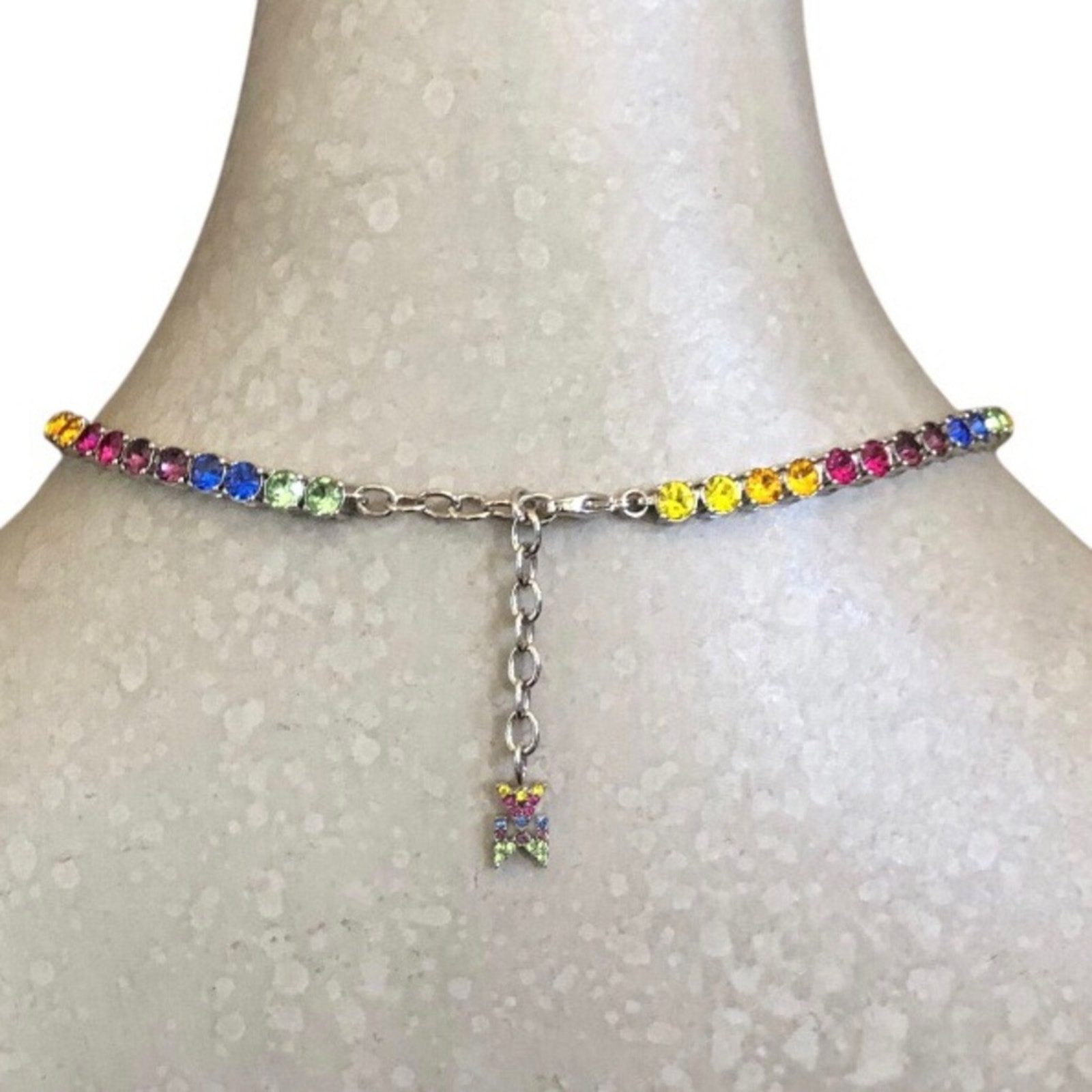 Amina Muaddi Vibrant Color Crystal Silvertone Plated